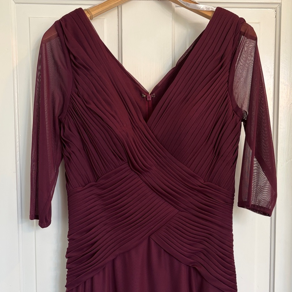 Christina Wu Eggplant 3/4 Sleeve V-Neck Evening Gown Style 17061 Size 8 - Picture 4 of 9